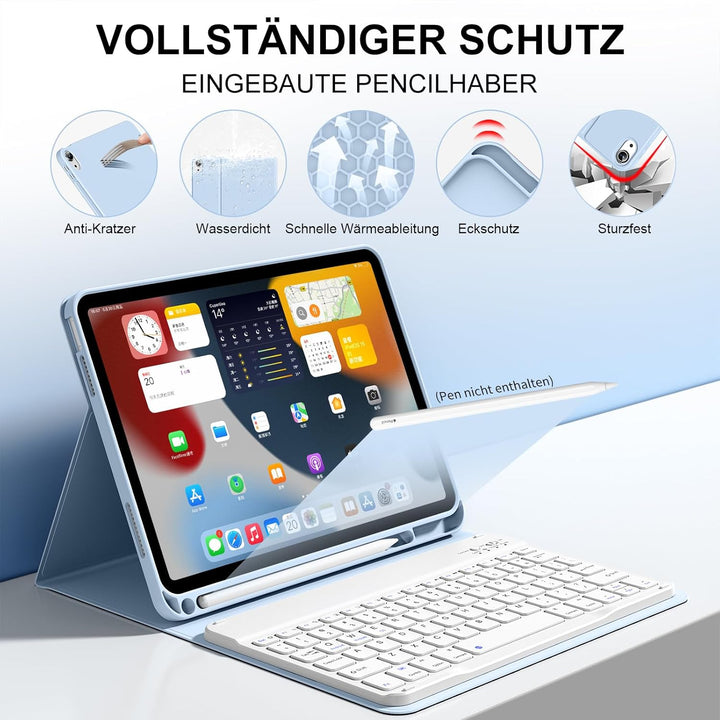 Tastatur Hülle für iPad 10. Generation 10,9" 2022 & iPad 11th Gen A16 2025 mit Stifthalter, TPU Rück