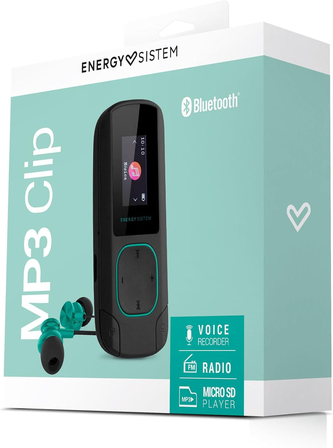 Energy Sistem MP3 Clip Bluetooth (Bluetooth, 8 GB, Clip, FM Radio und microSD) - Mintgrün Bluetooth
