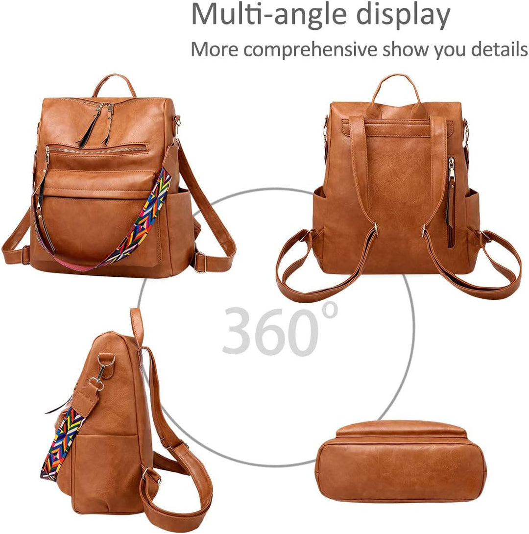 NICOLE&DORIS Leder Rucksack Jahrgang Geldbörse für Frauen Hochschule Tasche Schulbüchertasche Tagesr