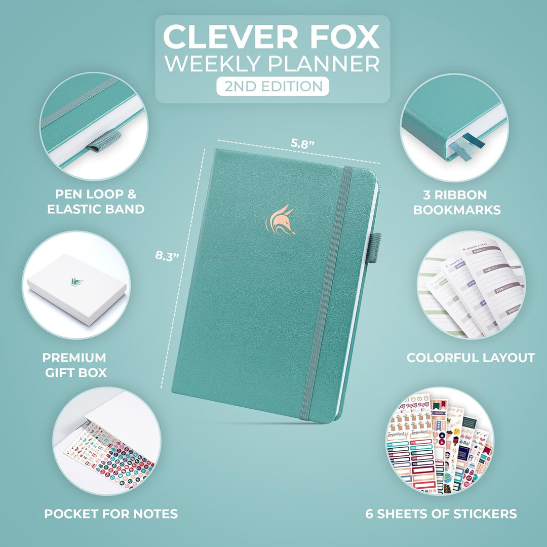 Clever Fox Planner 2. Auflage - Farbenfroher Planer für Wöchentliche und Monatliche Ziele, Zeitmanag