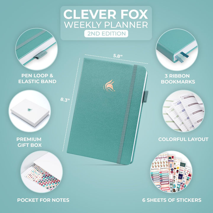 Clever Fox Planner 2. Auflage - Farbenfroher Planer für Wöchentliche und Monatliche Ziele, Zeitmanag