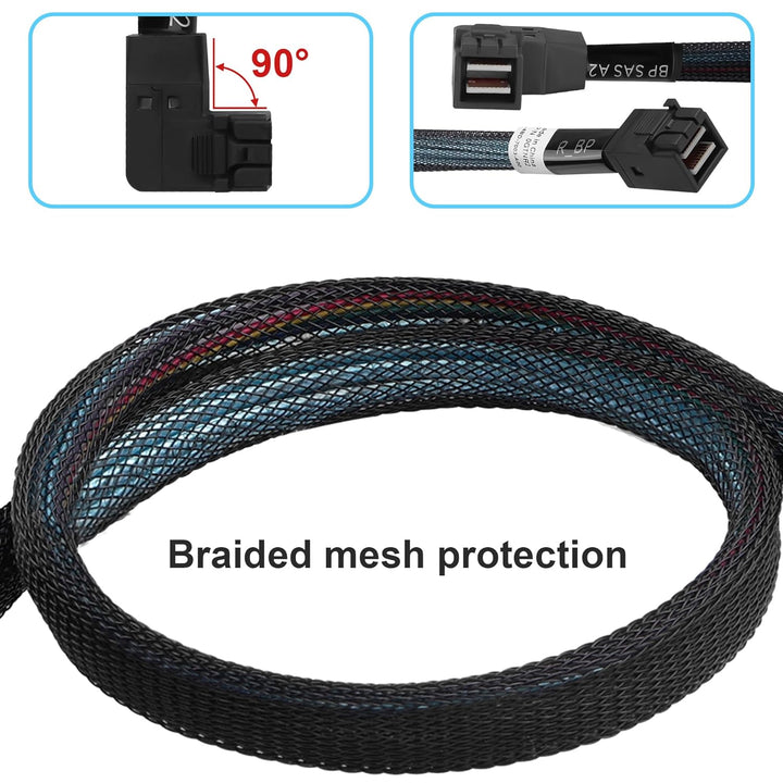 MINI SAS HD SFF-8643 Kabel 45cm, gerade bis 90 Grad Winkel, Server Internes Kabel mit geflochtenem M