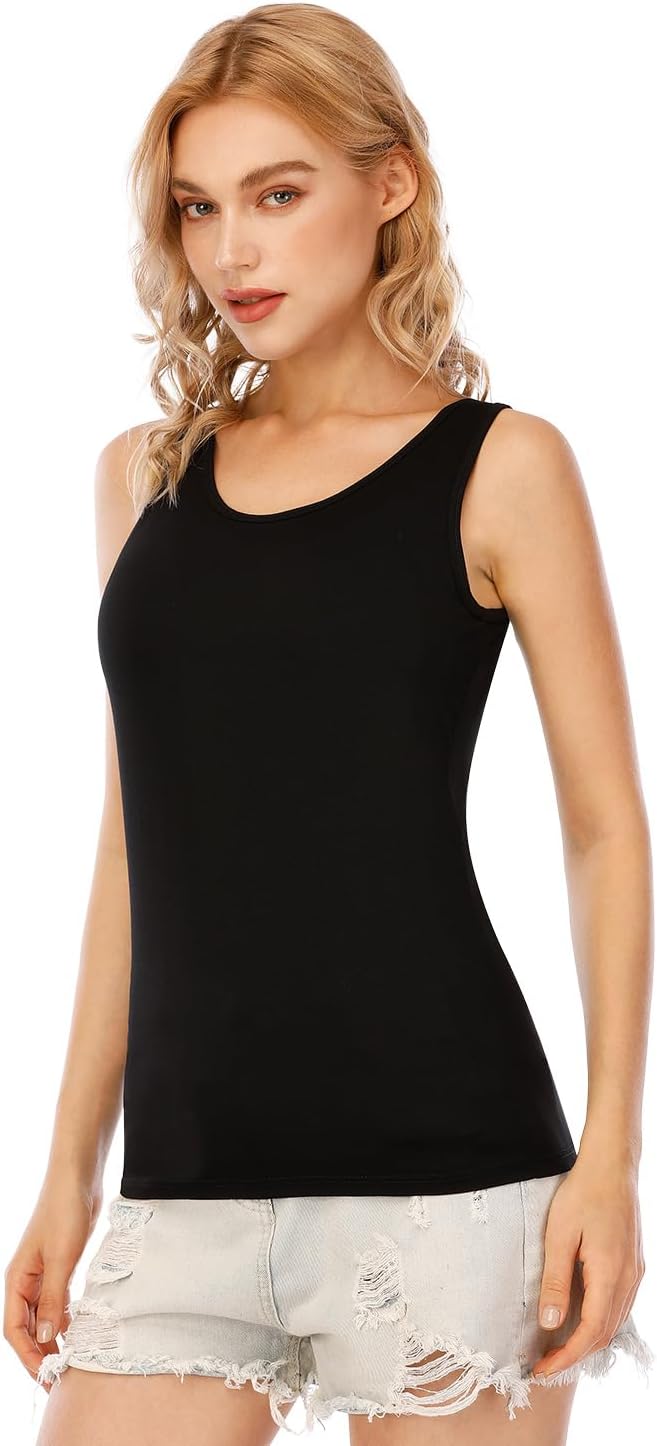 Knuffnee Damen Stretch Unterhemd Basic Tank Tops Workout Unterhemden Tops 4er Pack M Schwarz/Schwarz