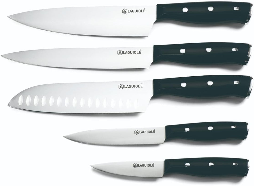 LAGUIOLE, Küchenmesserblock mit 5 Klingen aus 3CR13-Stahl, Gleam-Modell, hochglanzpoliert, modernes