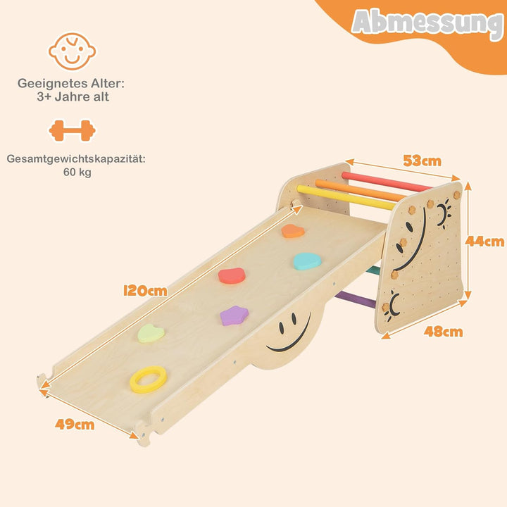 COSTWAY Kletterdreieck mit Rutsche, 6 in 1 Klettergerüst Indoor, inkl. höhenverstellbarem Tritthocke