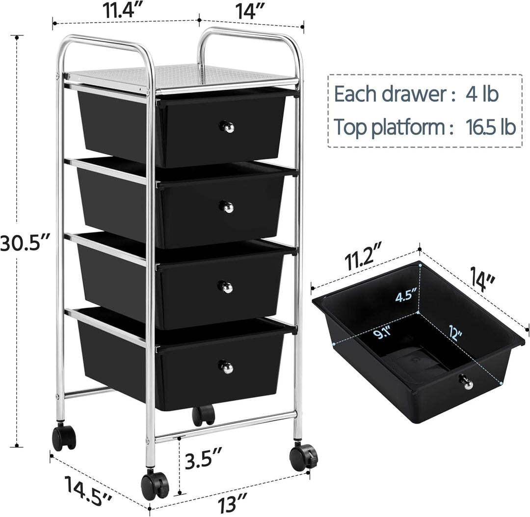 Yaheetech Küchewagen Rollwagen inkl. 4 Schubladen Allzweckwagen Küchen Organizer Servierwagen Trolle