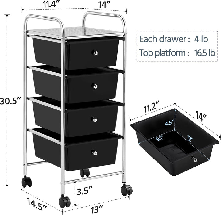 Yaheetech Küchewagen Rollwagen inkl. 4 Schubladen Allzweckwagen Küchen Organizer Servierwagen Trolle