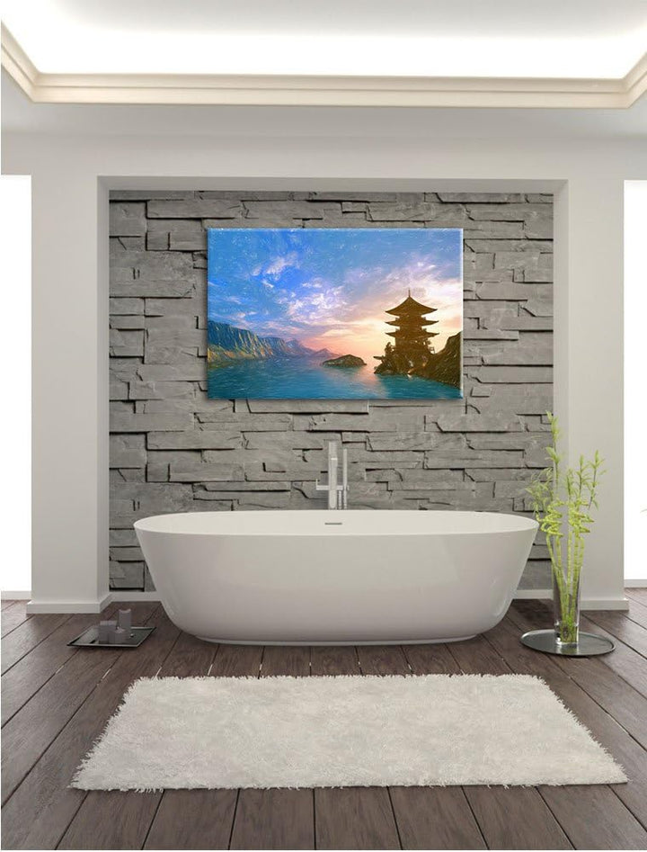 Pixxprint Bezaubernder Tempel in grossem Tal Kunst Buntstift Effekt, Format: 100x70 auf Leinwand, 10