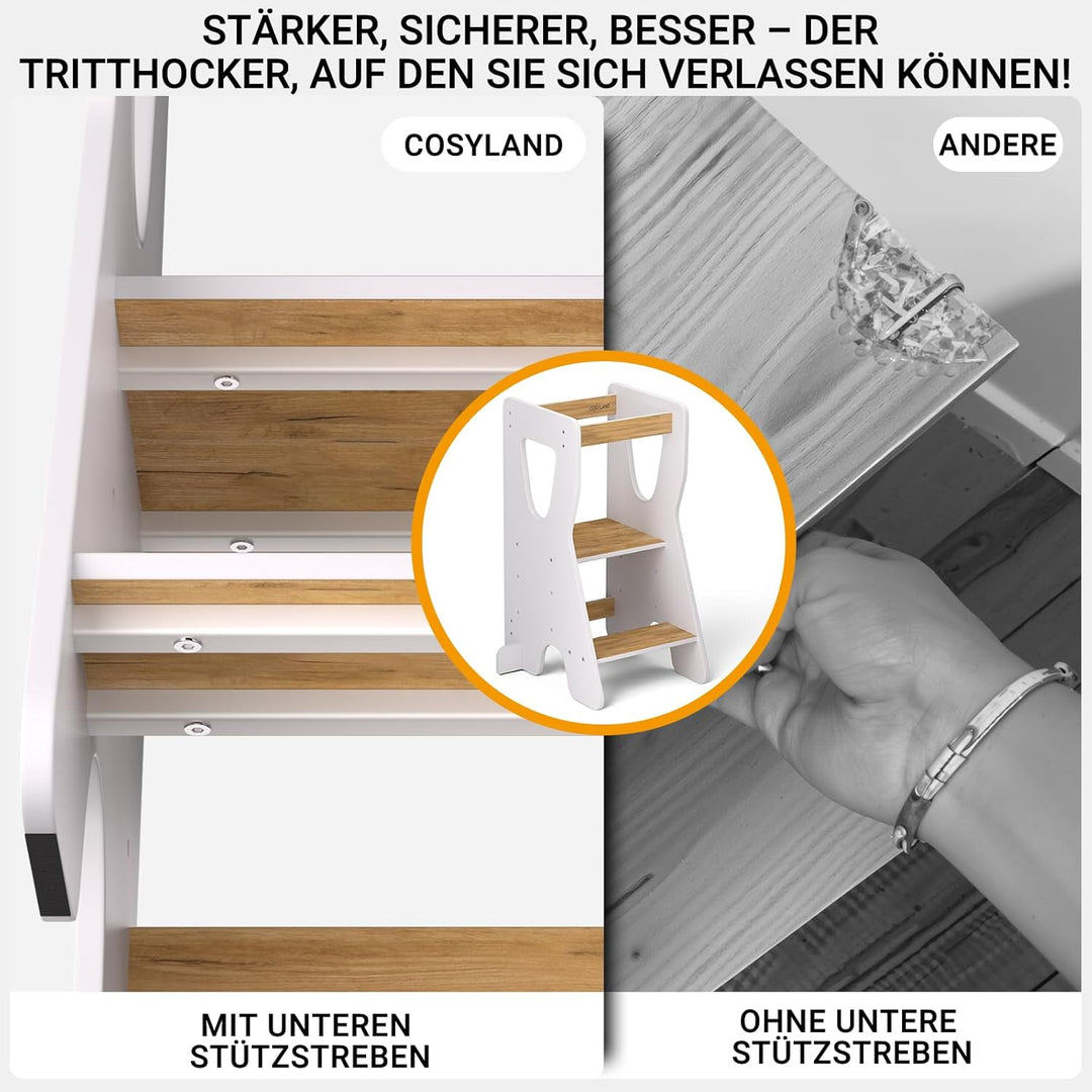 COSYLAND Lernturm ab 1 Jahr - Learning Tower - Höhenverstellbar Montessori Lernturm mit Kippschutz,