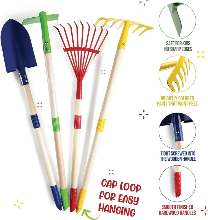 LATERN 6 Stück Kinder Gartenwerkzeug Set, 71CM Metall Gartenwerkzeuge Gross Schaufel Rechen Hacke La