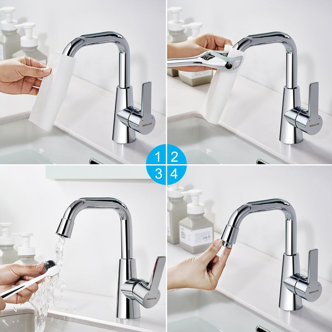 BONADE Wasserhahn Bad, Waschtischarmatur 360° Drehbar, Waschbecken Armaturen Messing Chrom, Mischbat