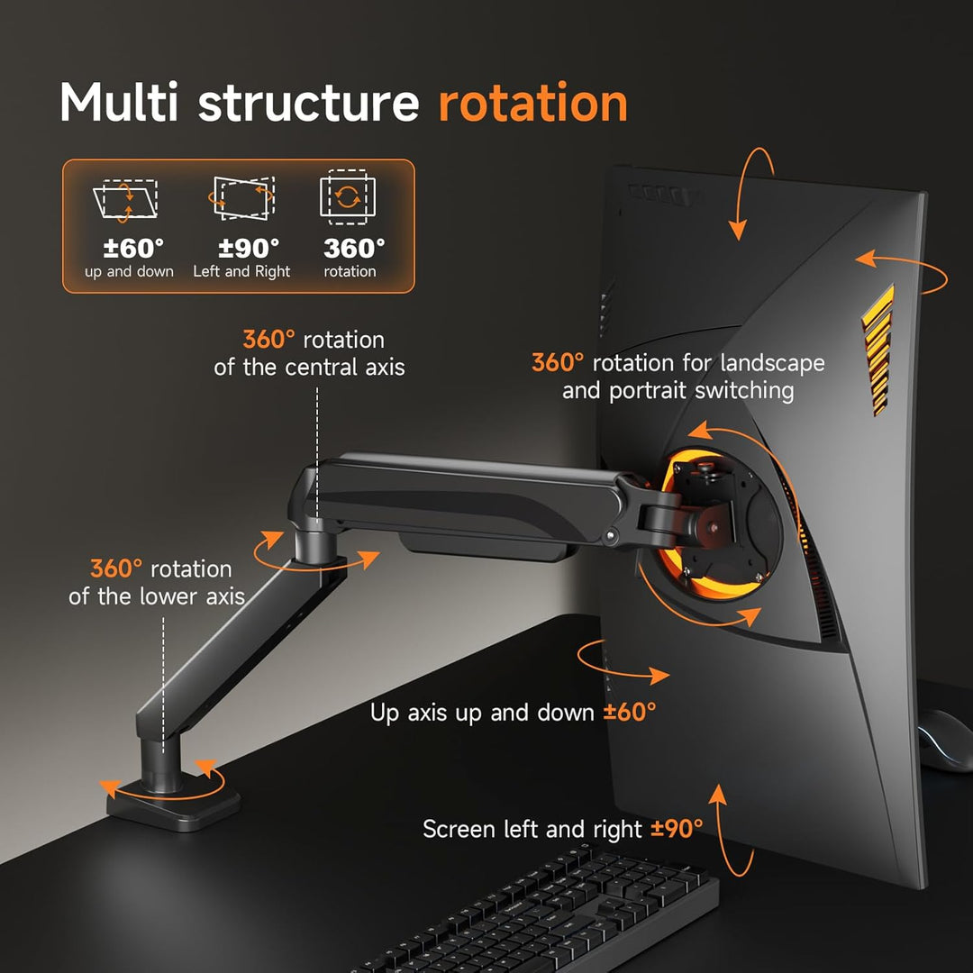 Pholiten Höhenverstellbarer Monitorarm für 49″ Flach- / 45″ Curved-Bildschirme, VESA 75x75/100x100,