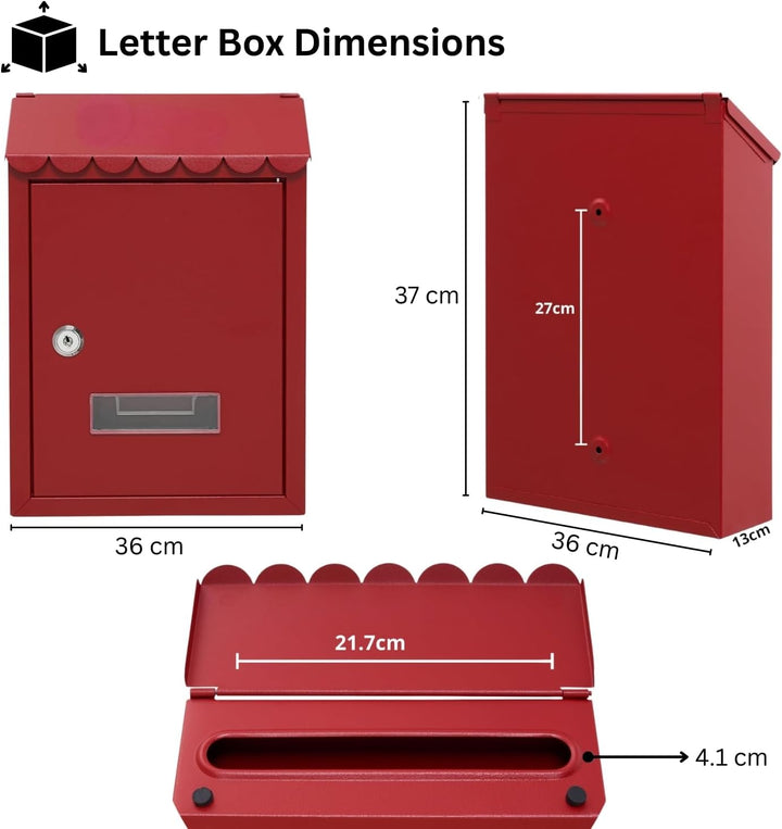 Assorted Collections Wandbriefkasten, verzinkter Stahl, abschliessbarer Briefkasten mit 2 Schlüsseln