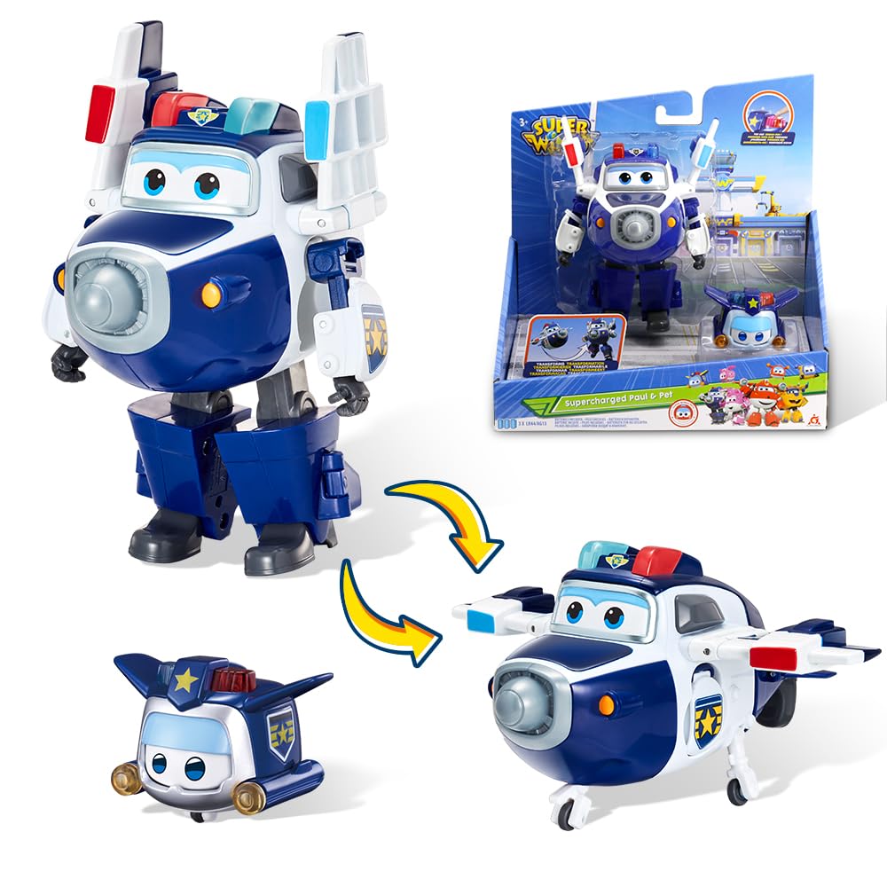 Super Wings Verwandlungsspielzeug Paul & super pet Paul, 2 in 1 Action Figur, 12,7 cm grosses Flugze