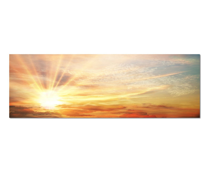 Paul Sinus Art Panoramabild auf Leinwand und Keilrahmen 150x50cm Himmel Wolkenschleier Sonnenaufgang