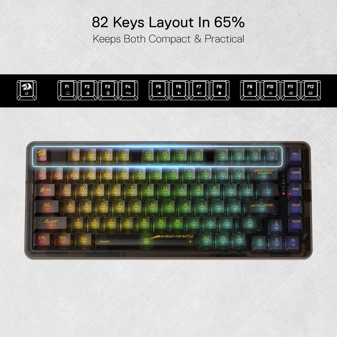 Redragon K649 PRO Gaming-Tastatur mit Dichtung, 3 Modi, 82 Tasten, volltransparente Hot-Swap-Mechani