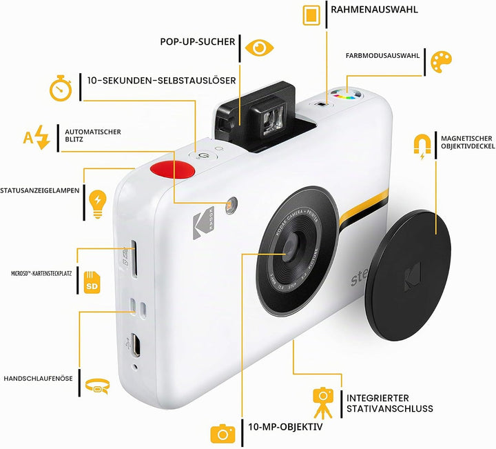 KODAK Step Kamera |Digitale Sofortbildkamera mit 10MP Bildsensor, Zink-Technik, klassischem Sucher,