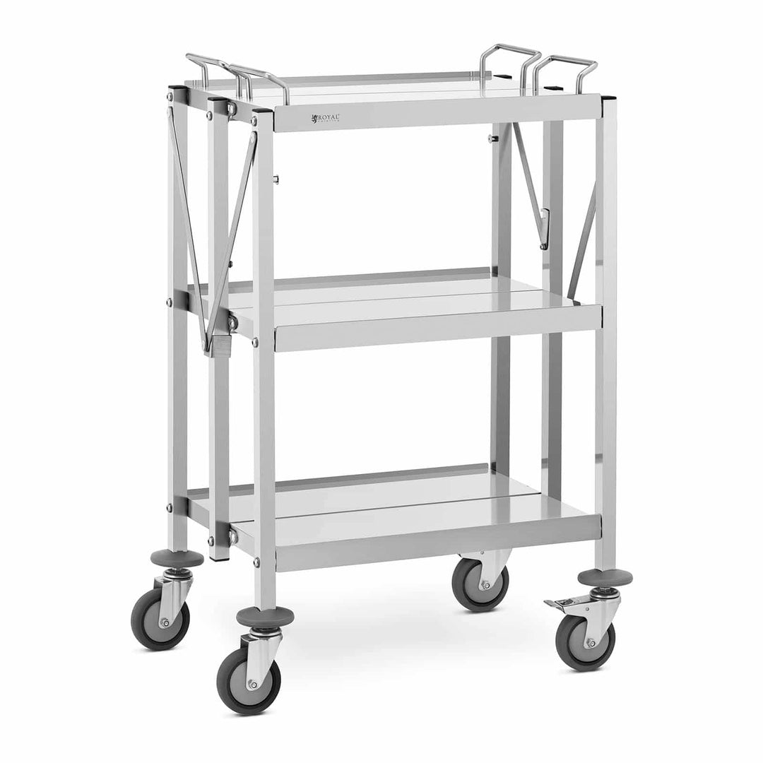 Royal Catering RCSW-100 Servierwagen 3 Borde 40 x 58 cm 90 kg faltbar Küchenwagen Edelstahl Küchenro