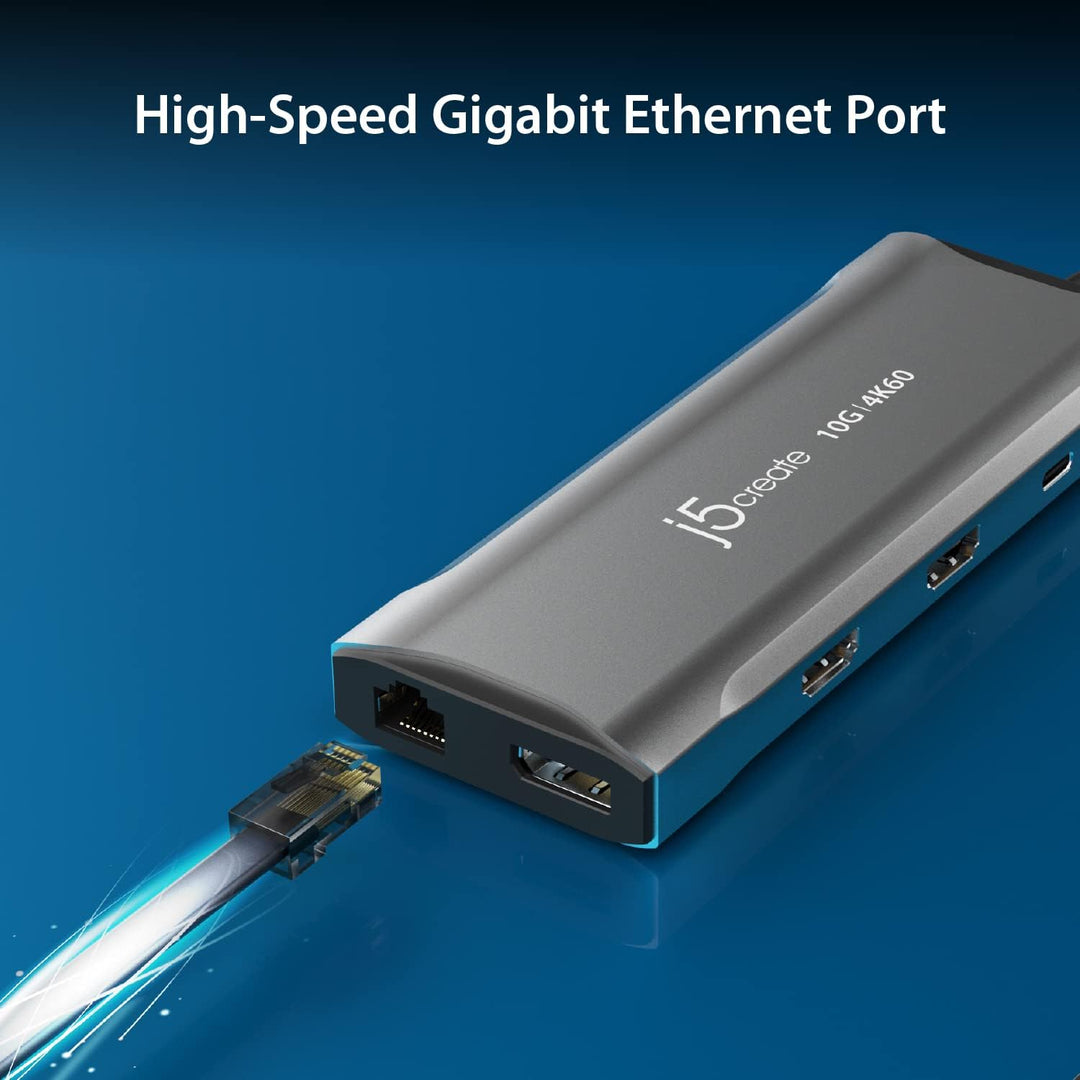 j5create USB C 4K Triple Display Hub - 4K HDMI x2, 4K DP, 2 USB-A und USB-C 10Gbps, PD 100W, Etherne