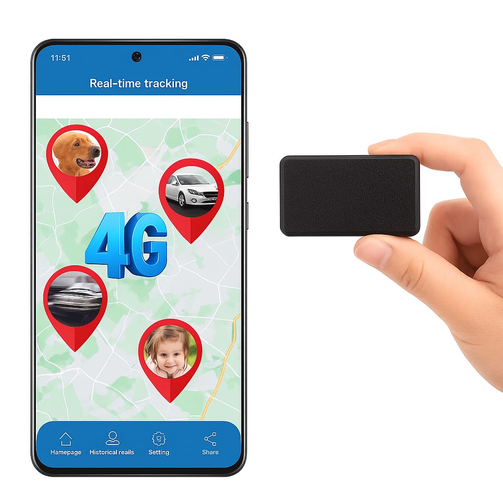 Winnes Mini 4G GPS Tracker Magnetisch Geofence-Alarm, Multi-Tracker-App Globale Echtzeit-Ortung, Meh