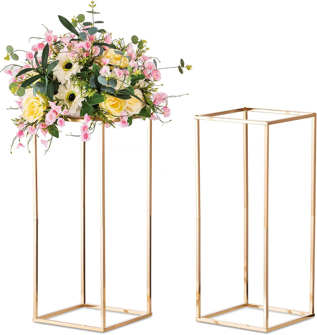 Sziqiqi 2 Stück Gold Vasen für Hochzeit Herzstück Tische, Metall Blumenboden Vase Säule Blumenstände