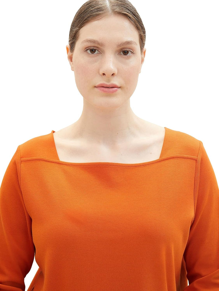 TOM TAILOR Damen Basic Langarmshirt mit Carree-Ausschnitt 44 19772 - Gold Flame Orange, 44 19772 - G