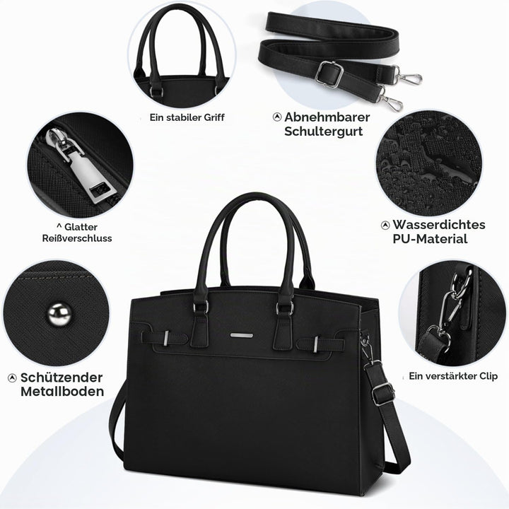 IGOLUMON Handtasche Damen Shopper Damen Gross Schwarz Laptop Tasche 15.6 Zoll PU Leder Umhängetasche