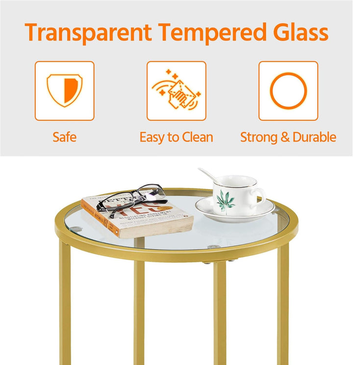 Yaheetech Bestelltisch Runder Sofatisch Coutisch mit Metallgestell Kleiner Nachttisch Hartglas Tisch