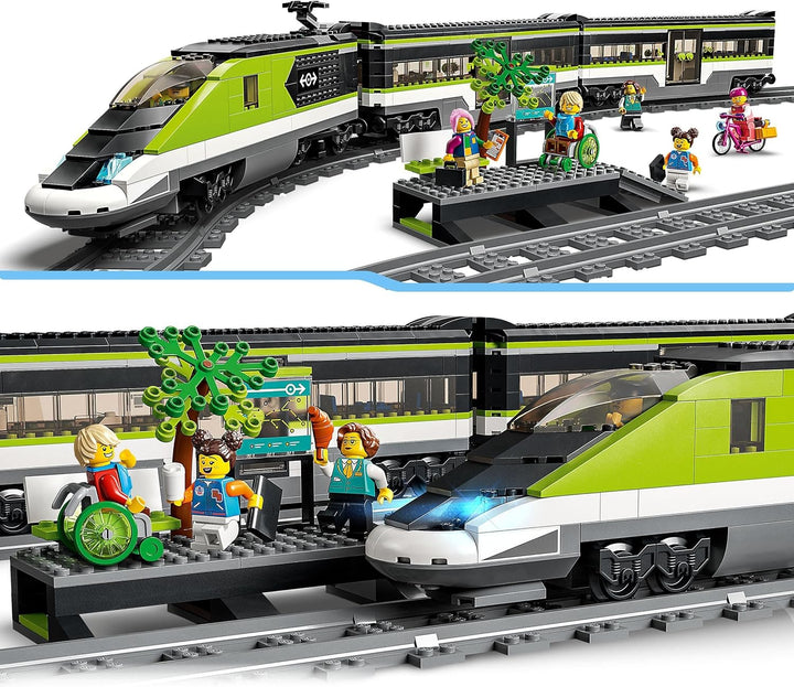 LEGO 60337 City Personen-Schnellzug, Set mit ferngesteuertem Zug mit Scheinwerfern, 2 Wagen und 24 S