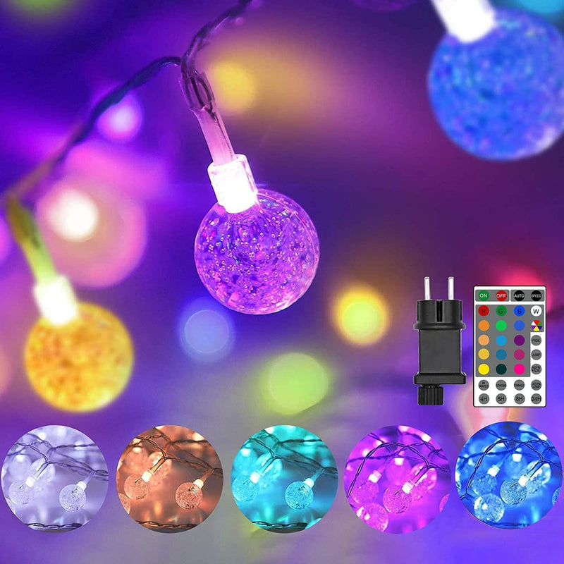 60 LED Lichterkette Aussen Strom, Erweiterbar Bunt Globe Lichterkette Innen, 10M 16 Farben Kristall