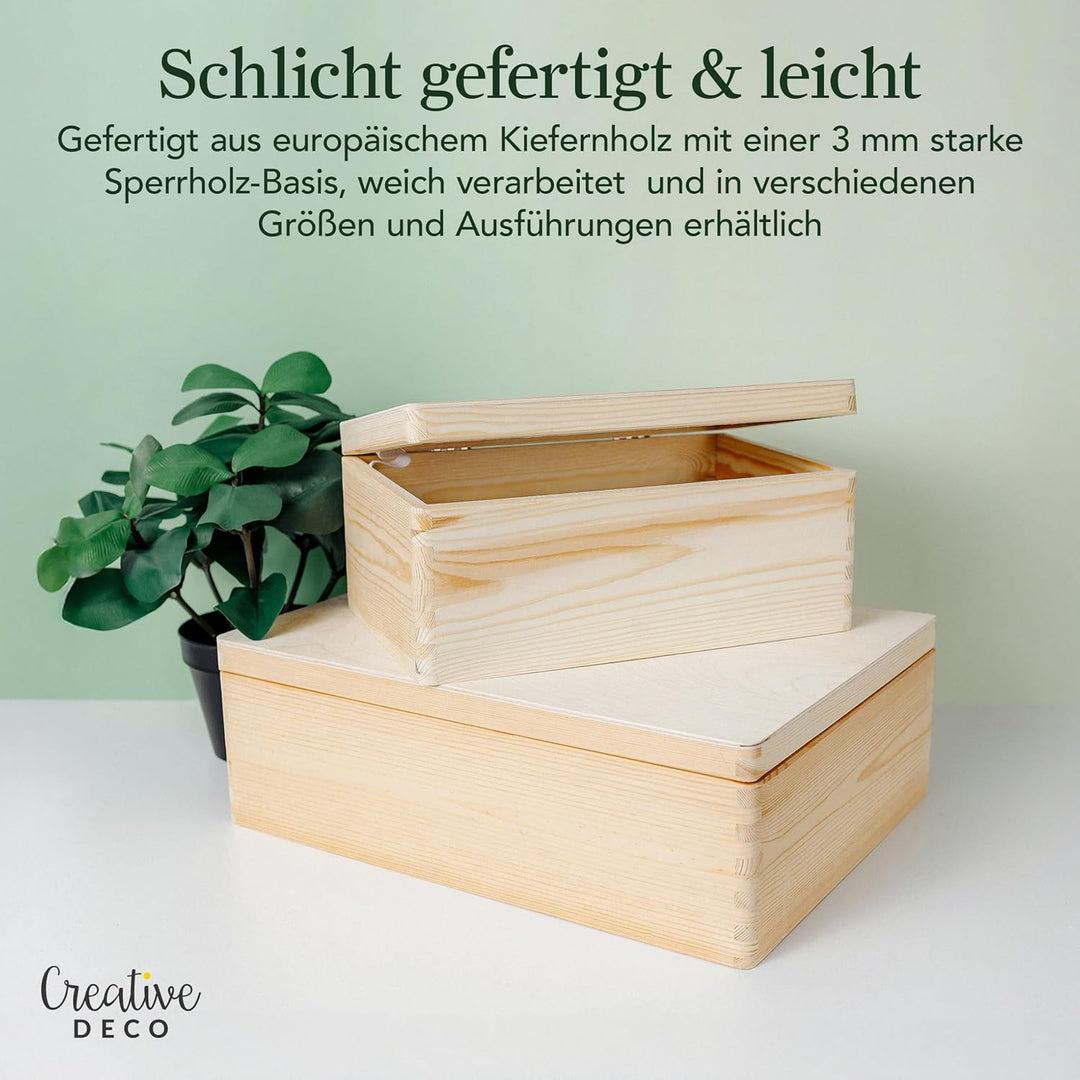 Creative Deco XL Grosse Holzkiste mit Deckel | 40x30x14 cm (+/-1cm) | Erinnerungsbox Baby Holzbox mi