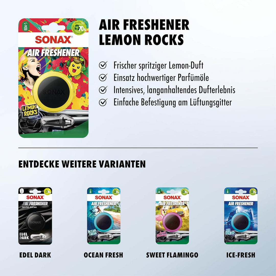 SONAX Air Freshener Lemon Rocks (6x 1 Stück) Lufterfrischer mit Lemon-Duft für EIN intensives, langa
