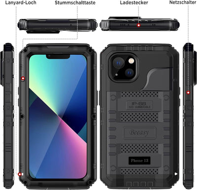 Beeasy für iPhone 13 Wasserdicht Outdoor Hülle (6,1"), Stossfest Panzerhülle Militär 360 Grad Schutz