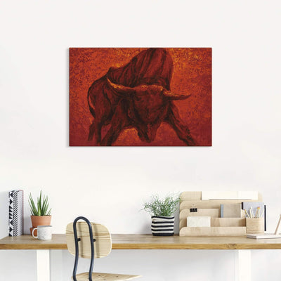 Artland Leinwandbild Wandbild Bild auf Leinwand 70x50 cm Wanddeko Stier Tiere Spanien Stierkampf Kat