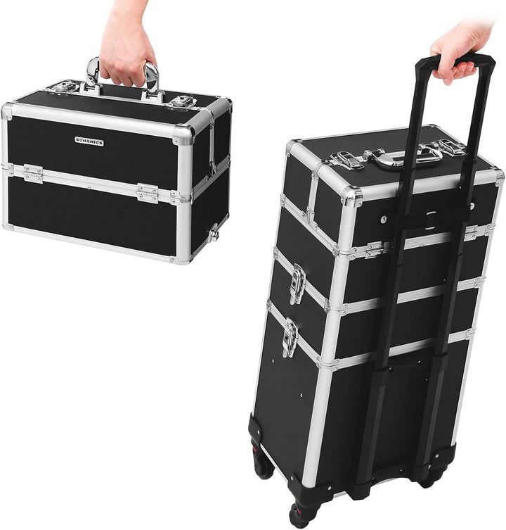 SONGMICS Kosmetikkoffer, Trolley, 3-in-1 Schminkkoffer, gross, Friseurkoffer, 35 x 25 x 69,8 cm, abs