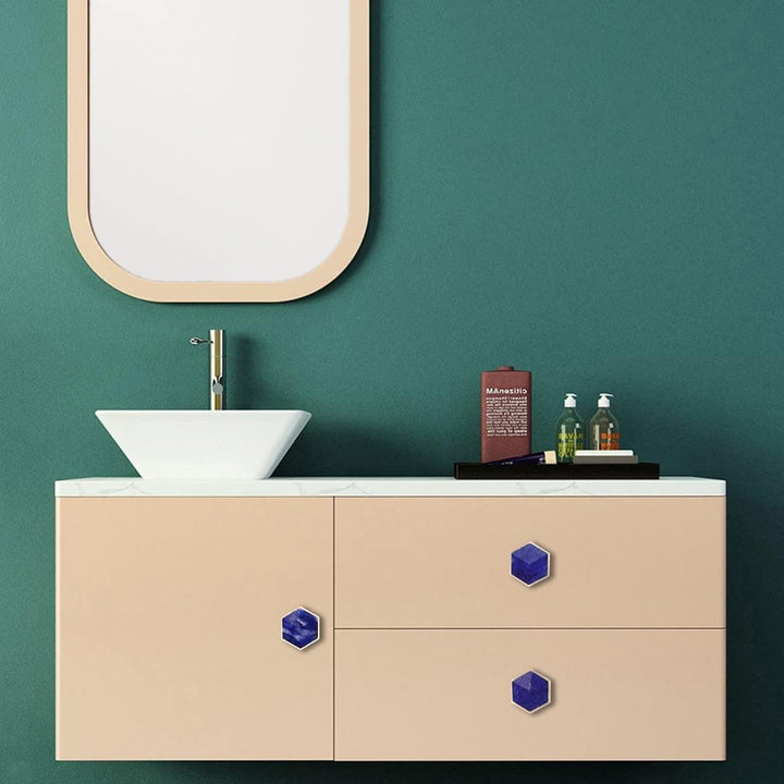 mookaitedecor Satz von 2 Blau Schmelzen Quarz Sechseck Schublade Knöpfe mit Schrauben, sechseckigen