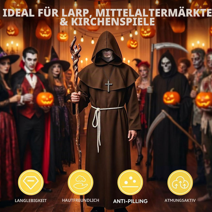 KONVINIT Mönch Robe Kostüm Männer Prister Gewand Kostüm Mittelalterliche Robe mit Kapuze Halloween K