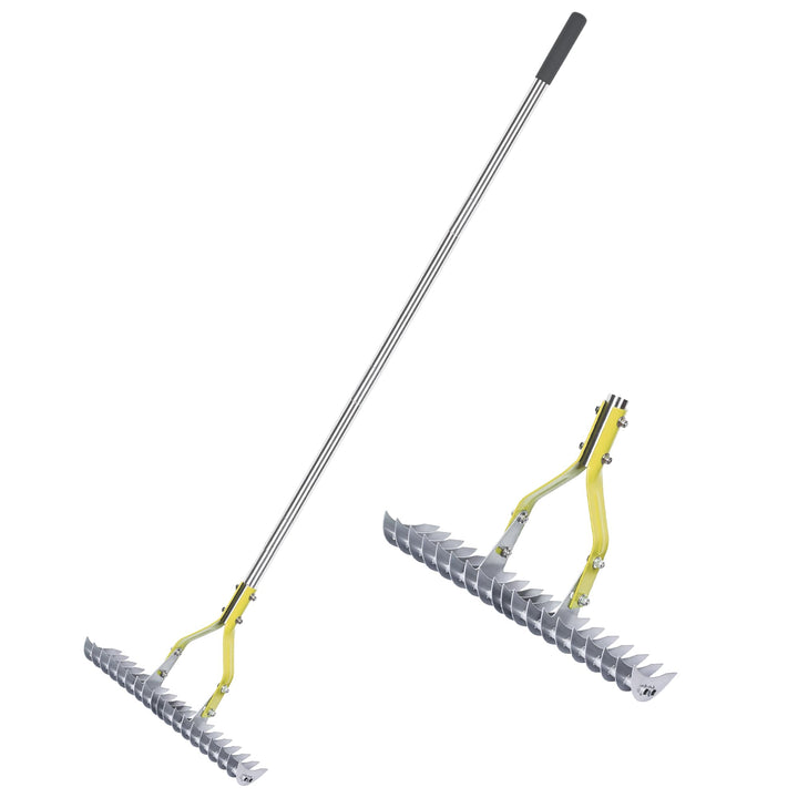 Strohrechen, Rasenrechen Mit 148 cm Verstellbarem Langem Griff Robuster Garten-Laubgreifer Aus Karbo
