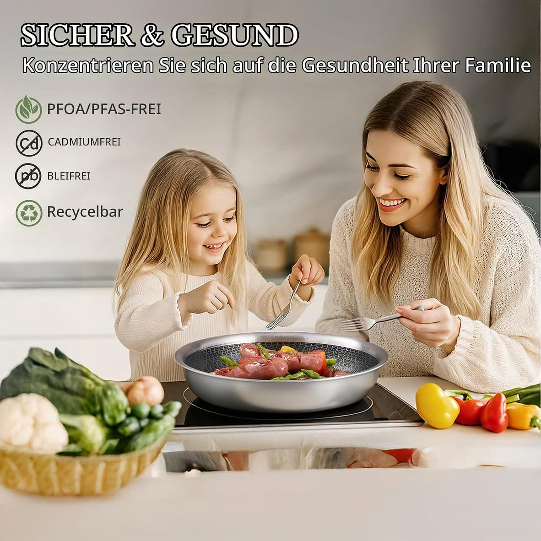 JEETEE Tri-Ply Edelstahl Topfset 18 Pcs, Kochtopf Set Antihaft mit abnehmbarem Griff, Hybrid Töpfe S