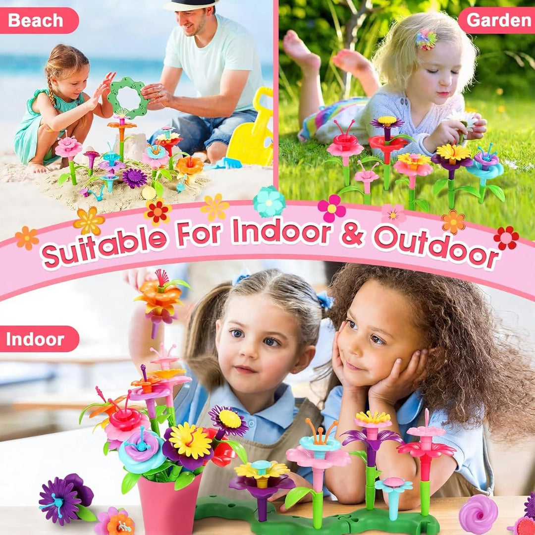Fivejoy Blumengarten Spielzeug Für Mädchen 134PCS, DIY Bouquet Set Mit Rosa Box Draussen & Drinnen S