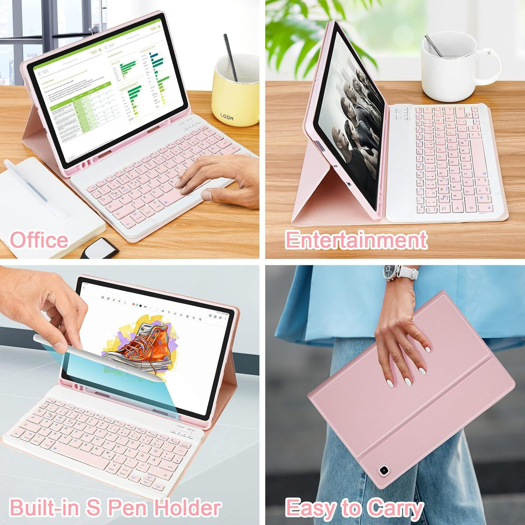LAMA Samsung Galaxy Tab S6 Lite Hülle mit Tastatur, Kabellose Tastatur Hülle für Tab S6 Lite 10,4“ 2