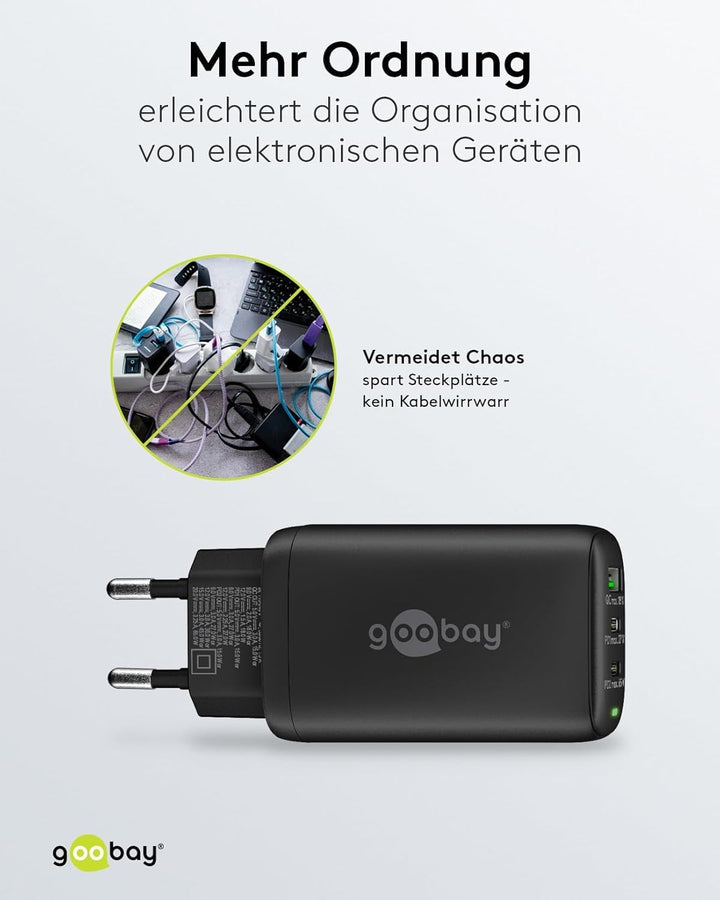Goobay 65407 USB C Ladegerät Netzteil 65W Power Delivery PD Schnellladegerät/iPhone/Android/USB-C &amp;