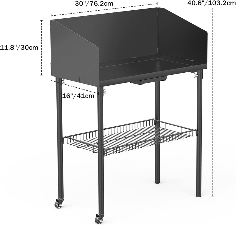 Onlyfire Dutch Oven Tisch 76 * 41cm, Outdoor Grillwagen Grilltisch mit Windschutz, Abstellfläche für