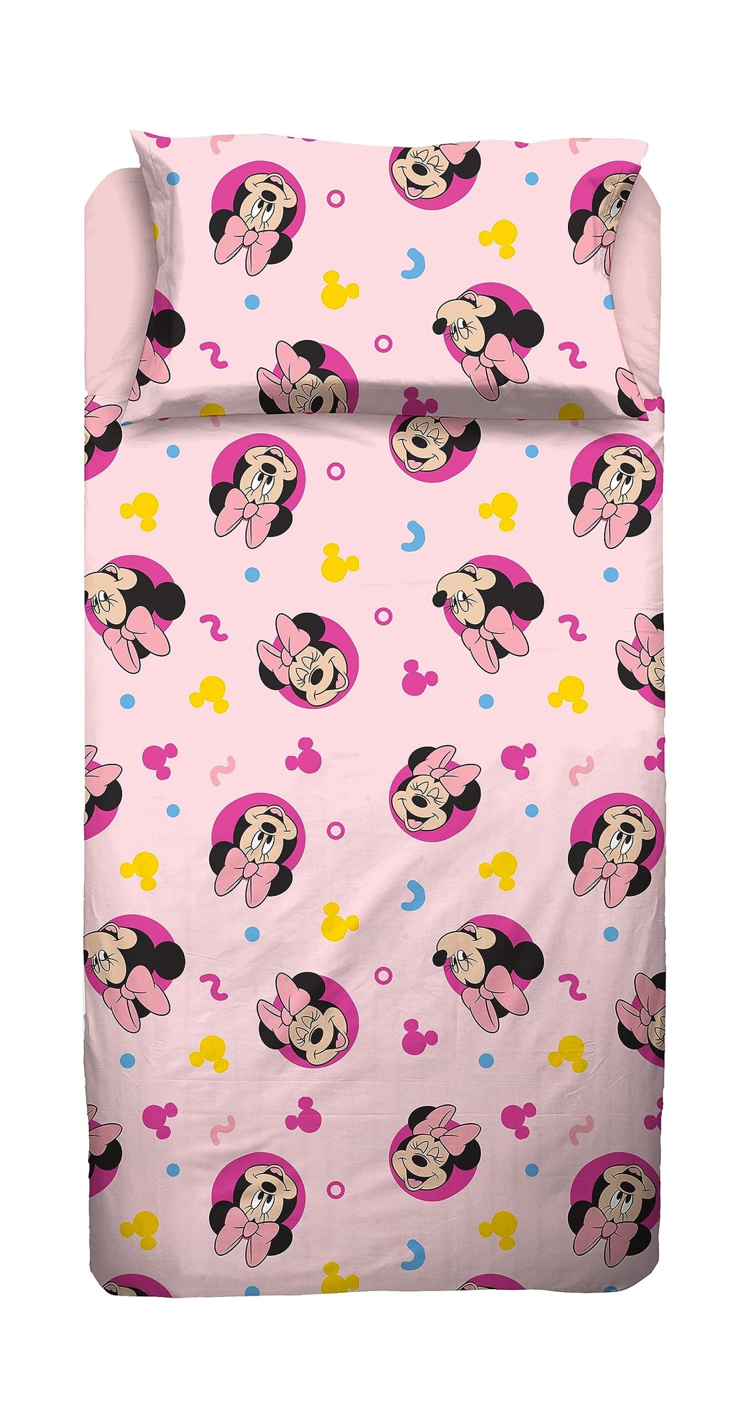 Minnie Maus, Bettlaken für Einzelbett, Spannbettlaken, Kissenbezug, Rosa, Disney, 100% Baumwolle, of