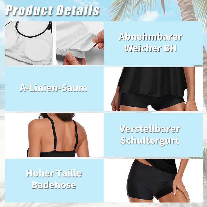wihnsinop Tankini Damen Bauchweg Bademode Set Freizeit Badeanzug Tankinis Zweiteiler Sets Sommer Ele
