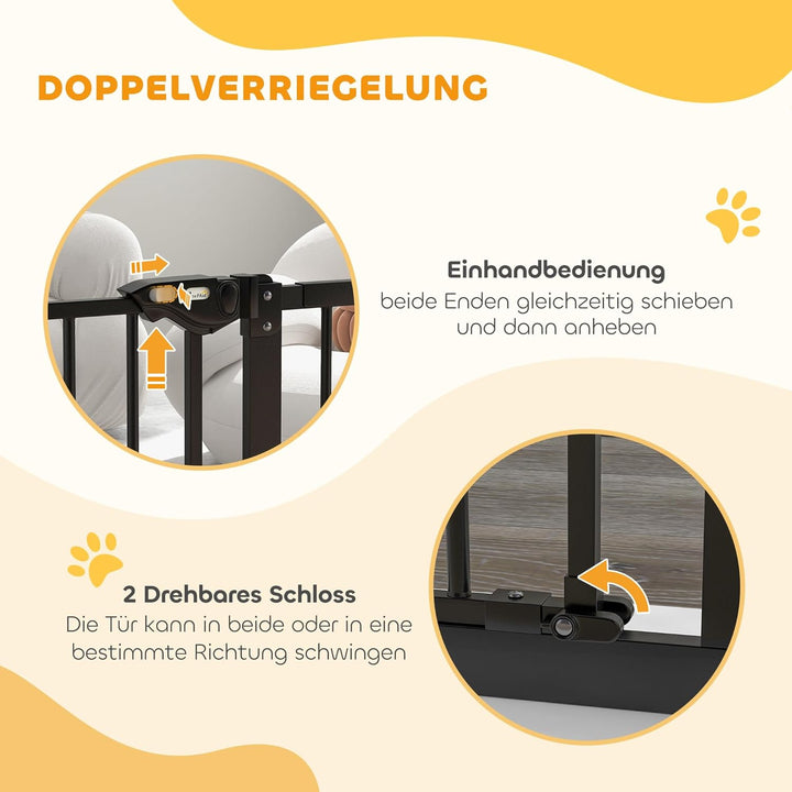 PawHut Türschutzgitter Treppenschutzgitter mit 14 cm Verlängerung Türgitter ohne Bohren mit Auto-Clo