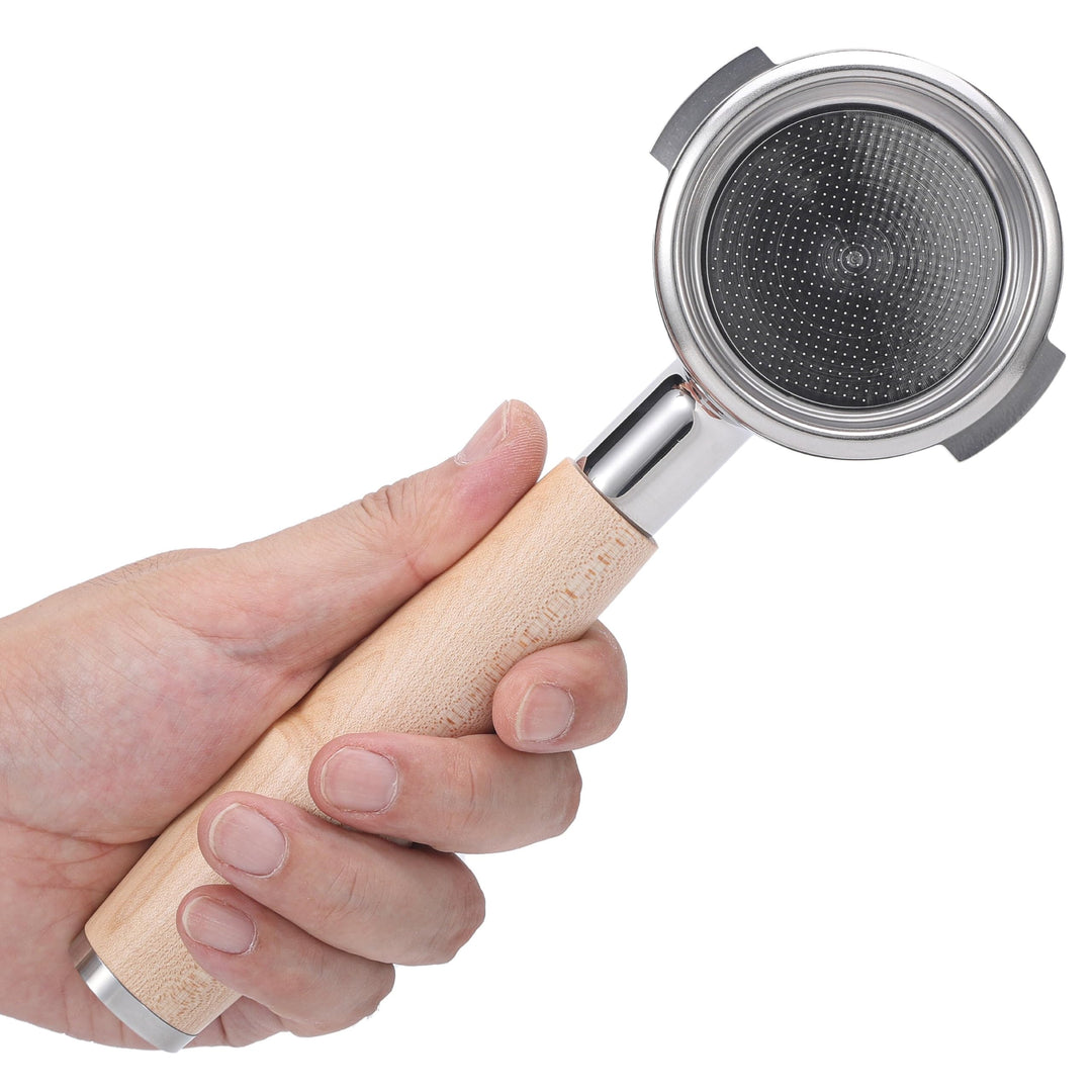 Bodenloser Siebträger 58mm für E61 Brühgruppe – Naked Portafilter Ahornholz | Rocket, Lelit, ECM, Pr
