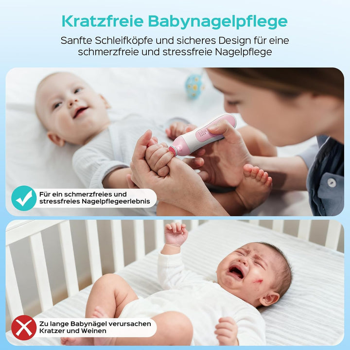 COSLUS Baby Nail File Electric: Fünf Gänge mit LED Sanfter Leuchten 6 Schleifköpfe, geeignet für Bab