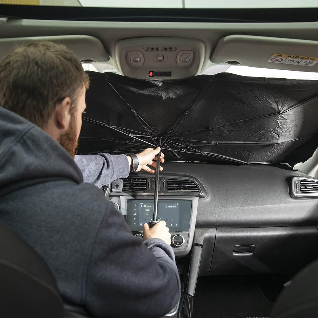 Auto-Sonnenschutz für vorne + Lenkradabdeckung, klappbarer Sonnenschutz für Auto, mit UV-Schutz, für