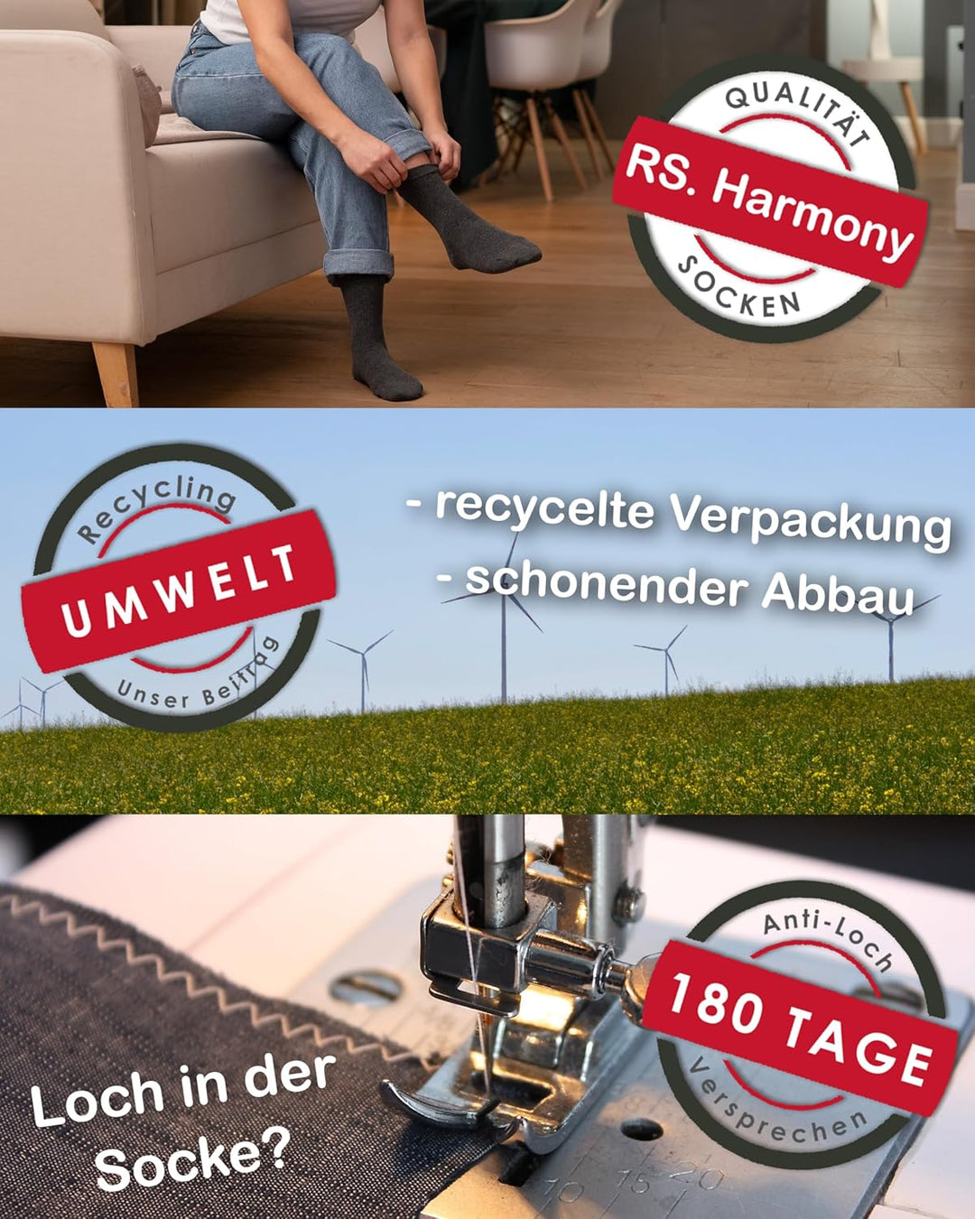 RS. Harmony Venen-Gesundheits-Socken, extra weiter dehnbarer Bund, für Damen 35-38 schwarz - 8 Paar,